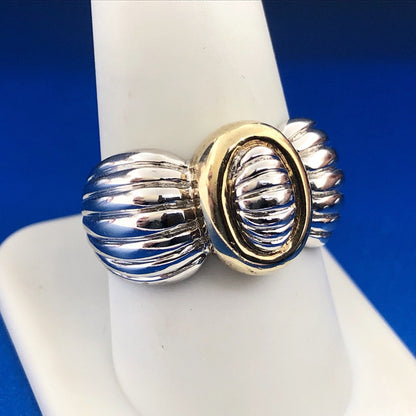 Vintage CNA Sterling Silver 925 Two Toned Modernist Ribbed Knot Cigar Band Ring