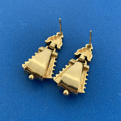 Victorian Etruscan Revival 14K Yellow Gold Black Enamel Doorknocker Earrings