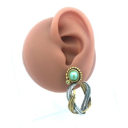 Designer Dream 925 Sterling Silver Bronze Peridot Feather Hoop Earrings