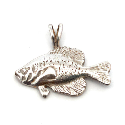 Vintage 14K White Gold Bass Crappie Textured Fish Fisherman Pendant