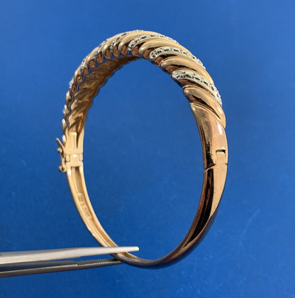 Designer Vermeil 925 Sterling Silver Diamond Accents Two-Toned Bangle Bracelet