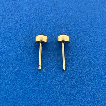 Vintage 18K Yellow Gold Green Glass Cabochon Petite Starter Stud Earrings