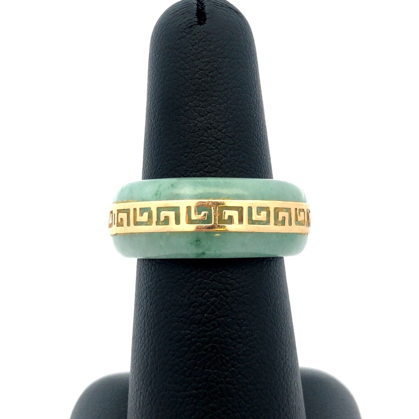Vintage 14K Yellow Gold Green Jade Gemstone Chunky Stacking Wedding Band Ring