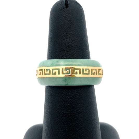 Vintage 14K Yellow Gold Green Jade Gemstone Chunky Stacking Wedding Band Ring