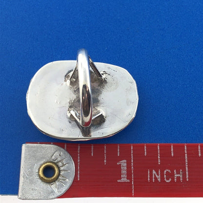 Stunning Sterling Silver 925 Green Turquoise Ovaloid Finger Ring Size 3.75