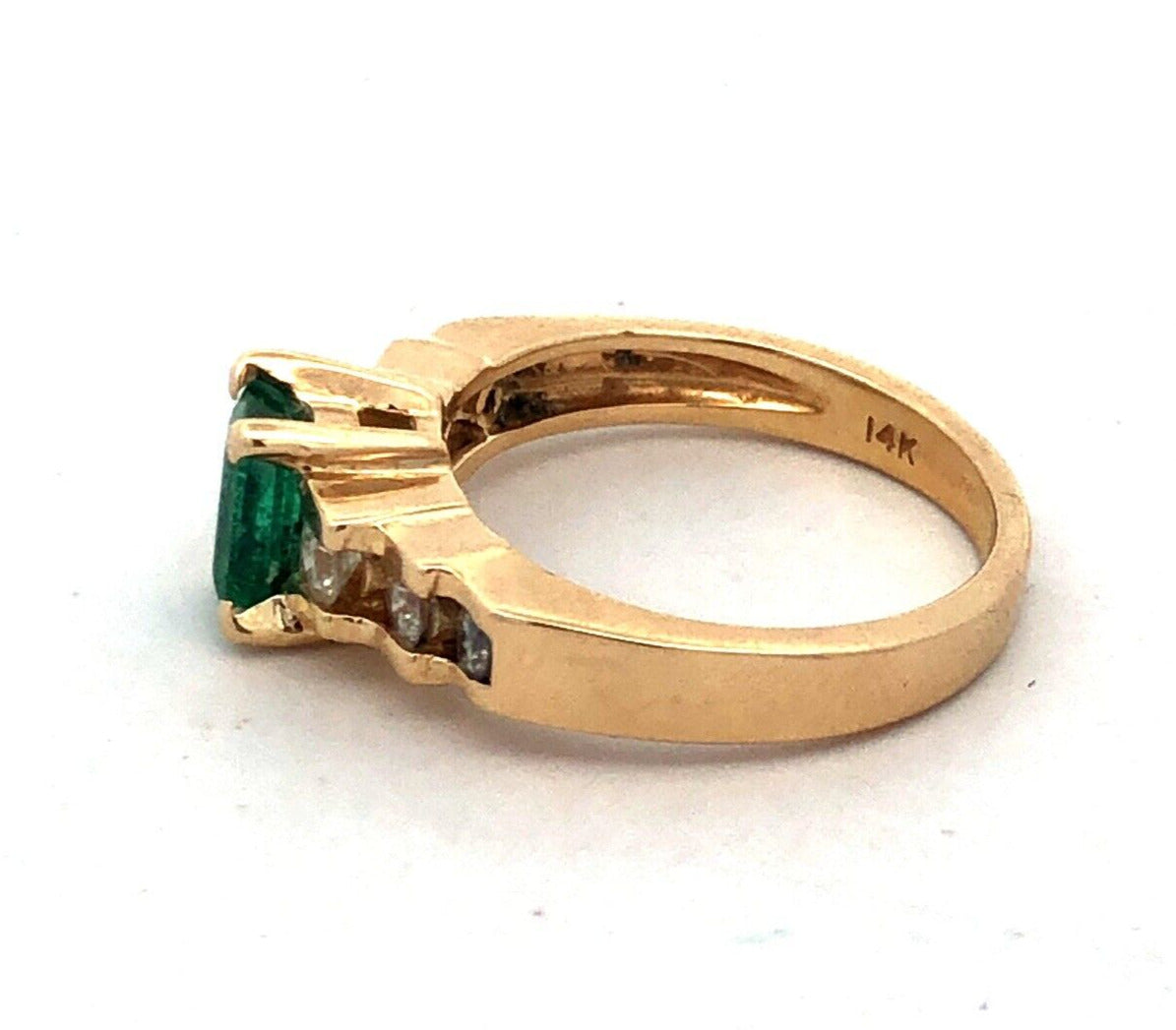 Designer BM 14K Yellow Gold Green Emerald Diamond Solitaire Anniversary Ring