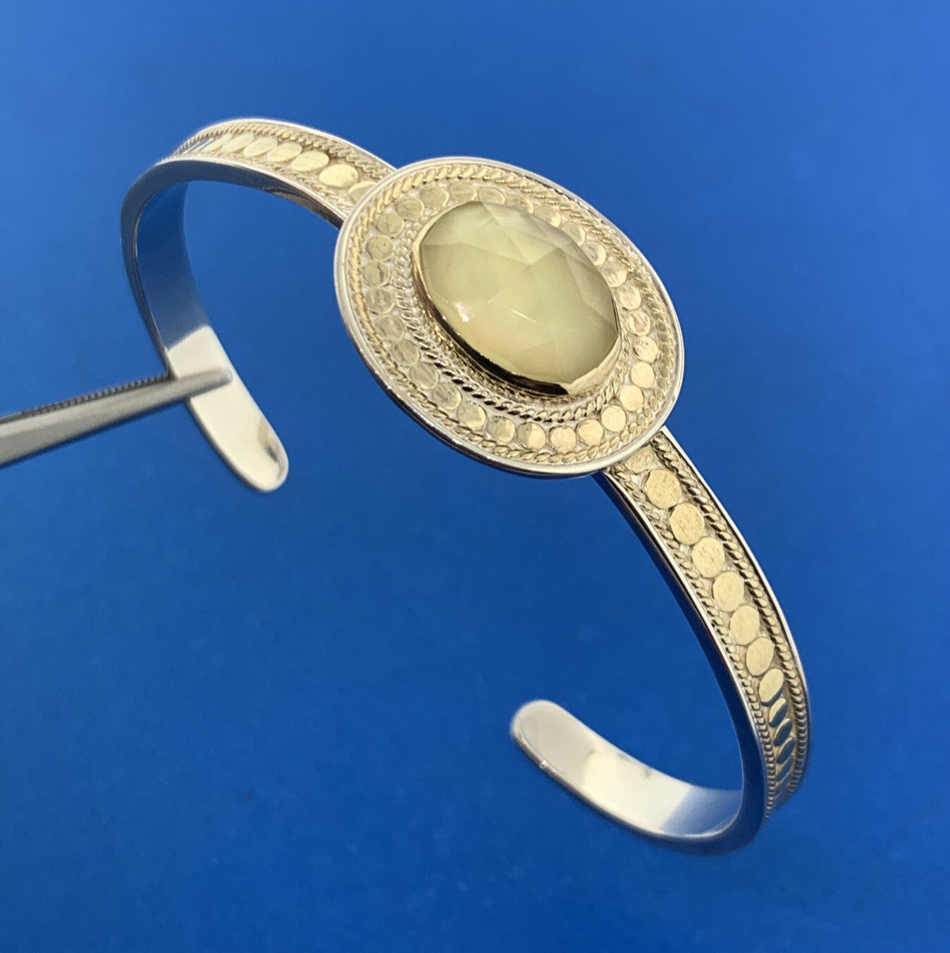 Designer Anna Beck 925 Sterling Silver Lemon Quartz Doublet Open Cuff Bracelet