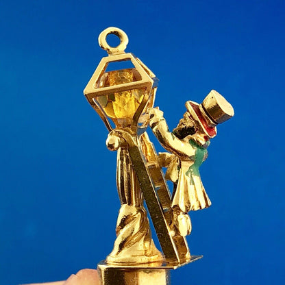 Vintage 14K Yellow Gold Enamel Lamp Lighter Lantern Lighter Charm Pendant