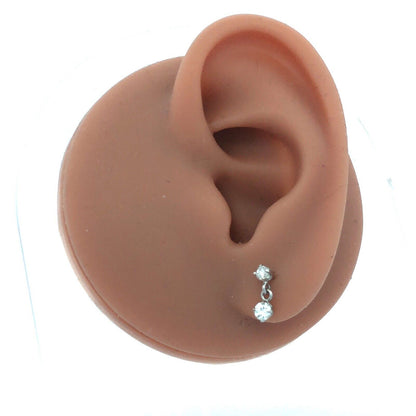 Designer SK 14K White Gold Round Diamond Dangle Charm Stud Earrings