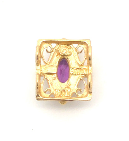 Designer 10K Yellow Gold Amethyst February Anniversary Slide Bracelet Charm