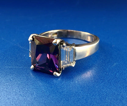 Dramatic Sterling Silver 925 Purple White CZ Statement Fashion Cocktail Ring