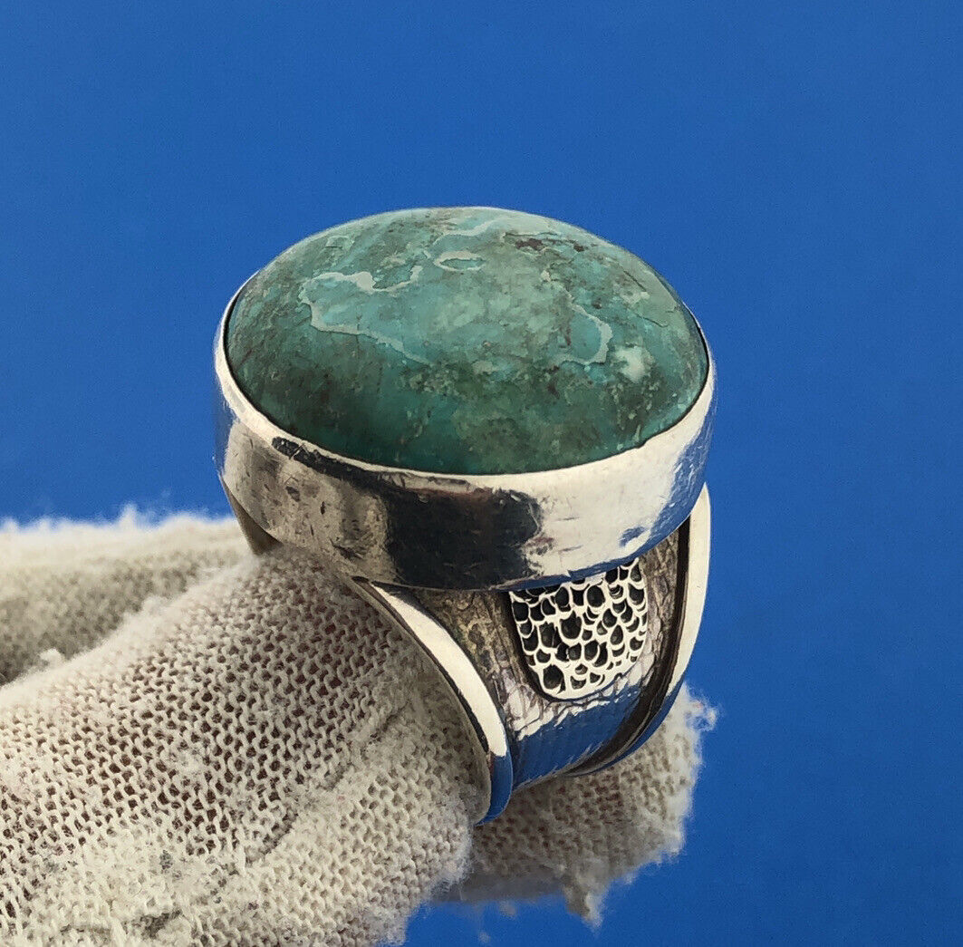 Stunning Sterling Silver 925 Circle Cabochon Turquoise Statement Size 8 Ring