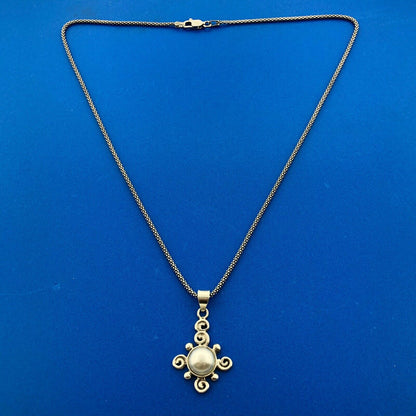 Designer JM Sterling Silver Mabe Pearl Whimsical Swirl Snake Chain 19" Necklace