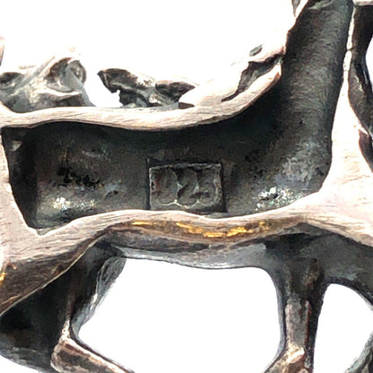 Vintage 925 Sterling Silver 3D Horse Galloping Equine Textured Cuff Bracelet