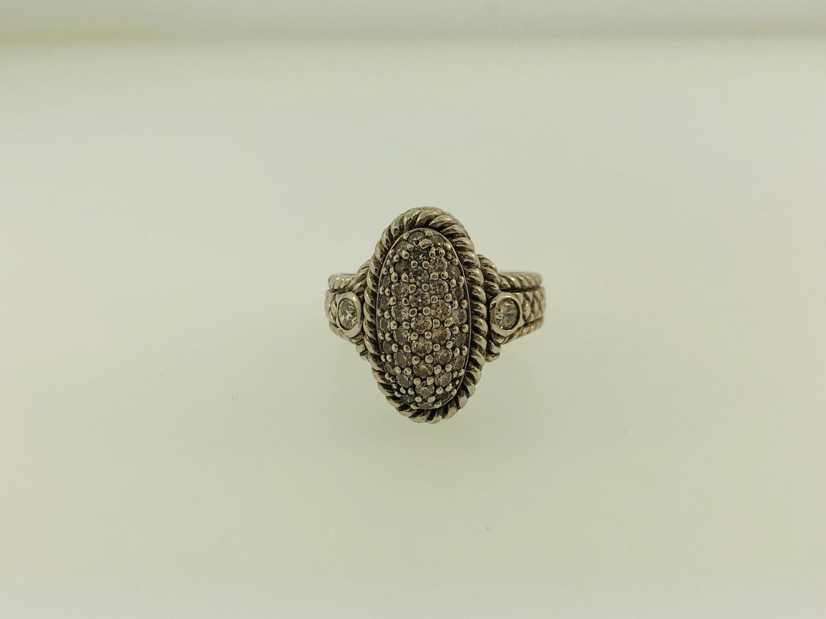 Judith Ripka JR Sterling Silver 925 Diamonique CZ Oval Textured Statement Ring