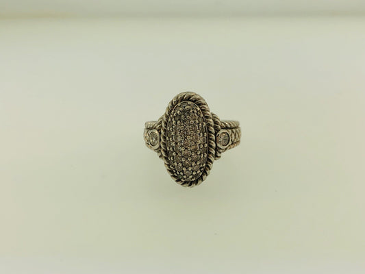 Judith Ripka JR Sterling Silver 925 Diamonique CZ Oval Textured Statement Ring