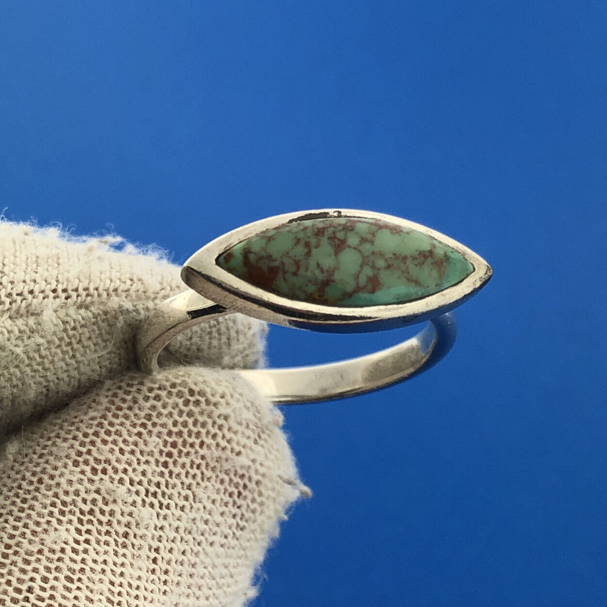 Designer Barse Sterling Silver 925 Cabochon Marquise Turquoise Size 8.75 Ring