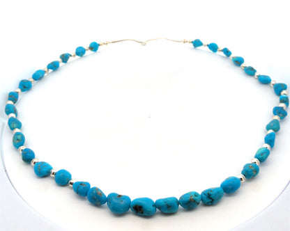Native American 925 Sterling Silver Turquoise And Silver Ball Beads Necklace