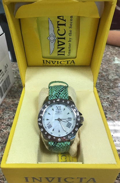 Invicta Women's Angel Quartz Stainless Steel Watch Model 18351 Green Leather