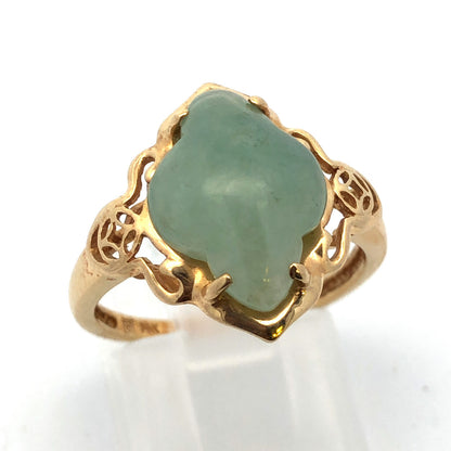 Vintage Designer 14K Yellow Gold Jade Cabochon Statement Cocktail Ring