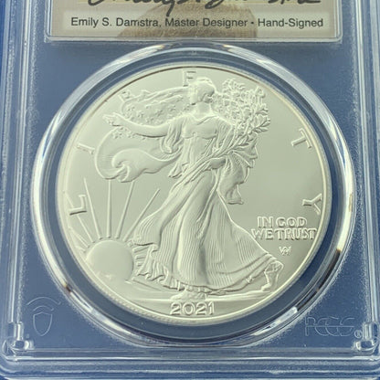 2021 Silver Eagle 999 Fine Silver PCGS MS 70 Type 2 First Strike Emily Damastra