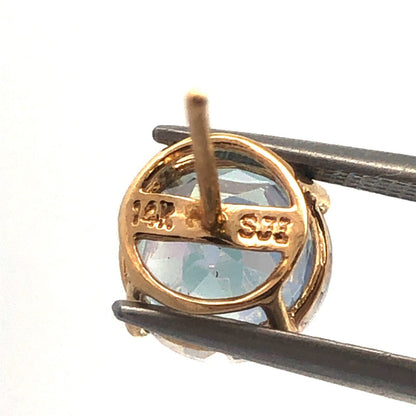 Designer SJI 14K Yellow Gold Round Iolite Solitaire Statement Stud Earrings