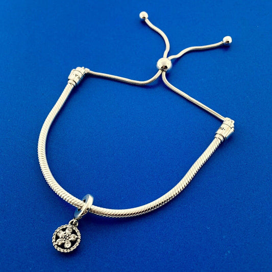 PANDORA Sterling Silver Snake Adjustable Bracelet With Sparkling Snowflake Charm