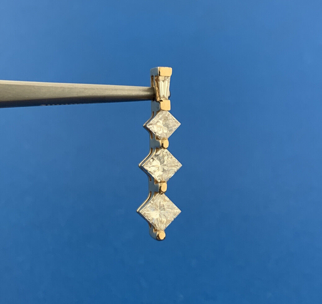 Designer 14K Yellow Gold Princess Diamond Trio Anniversary Journey Pendant