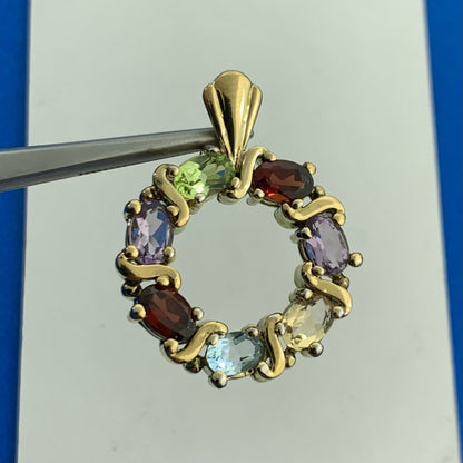 Designer DBJ 925 Sterling Silver Vermeil Mixed Oval Gemstones Wreath Pendant