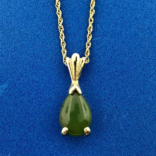 Vintage Designer BA Ballou 14K Yellow Gold Jade Jadeite Drop Pendant Necklace