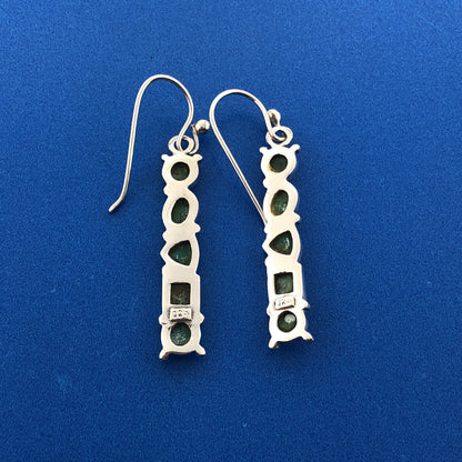 Sterling Silver 925 Multi-Shaped Cabochon Green Turquoise Dangle Hook Earrings