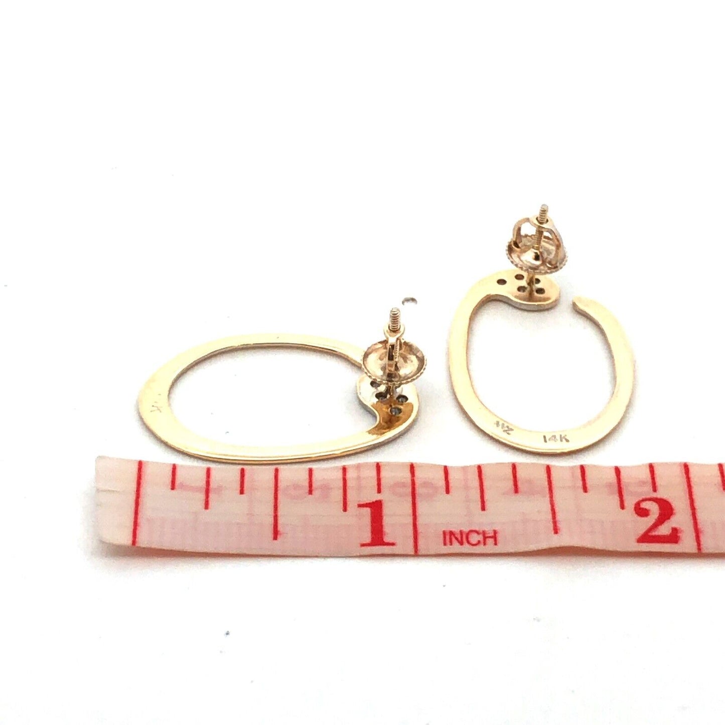 Designer WZ 14K Yellow Gold Round Diamond Oval Modernist Drop Stud Earrings