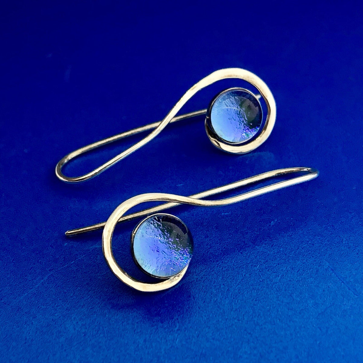 Artisan Sterling Silver 925 Azure Plastic Cabochon Modernist Slide Earrings