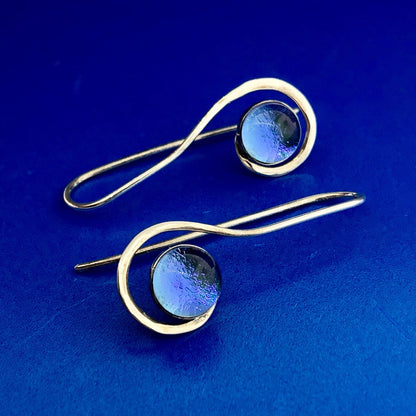 Artisan Sterling Silver 925 Azure Plastic Cabochon Modernist Slide Earrings