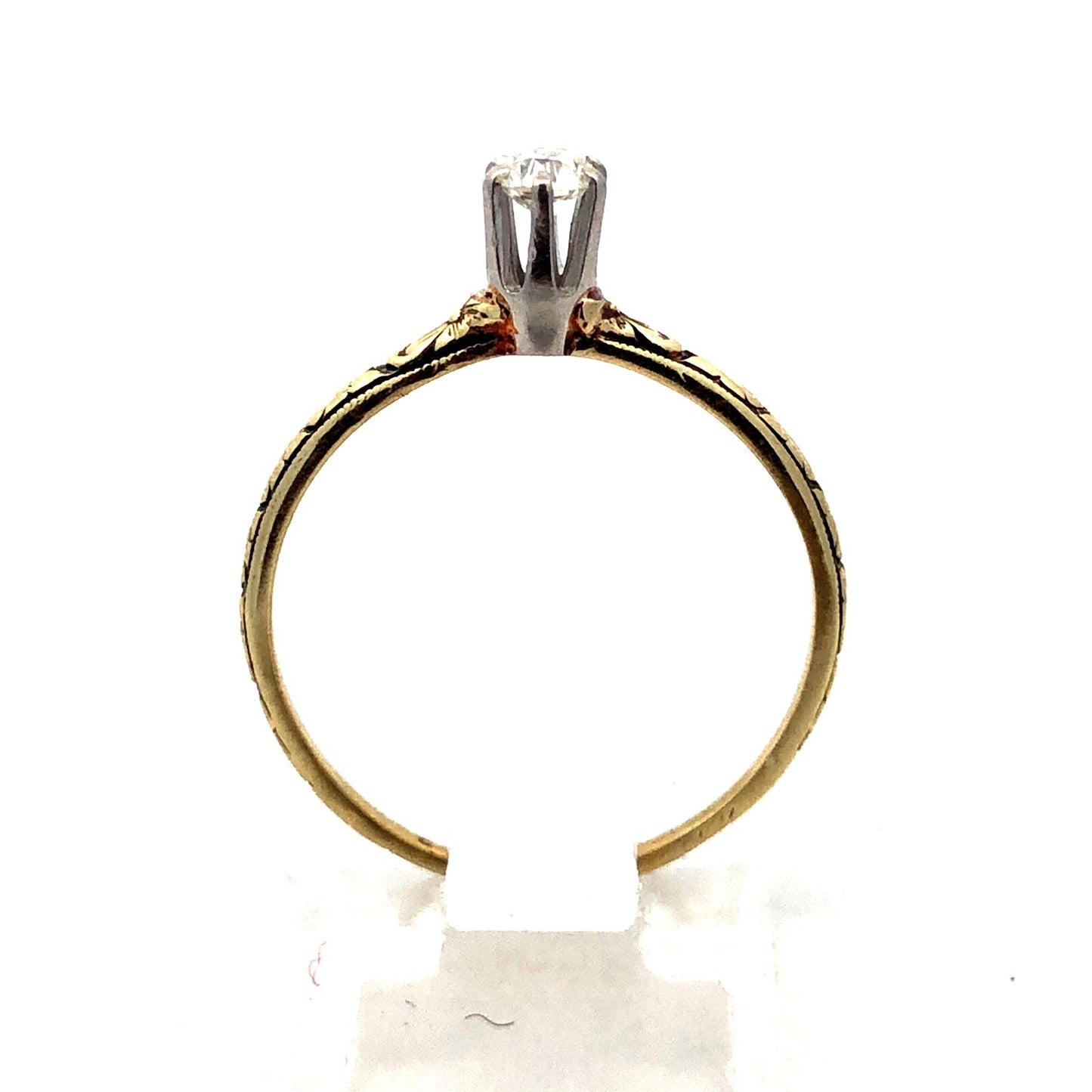 Estate 14K Yellow Gold European Diamond Solitaire Bridal Promise Engagement Ring