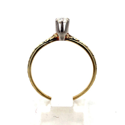 Estate 14K Yellow Gold European Diamond Solitaire Bridal Promise Engagement Ring