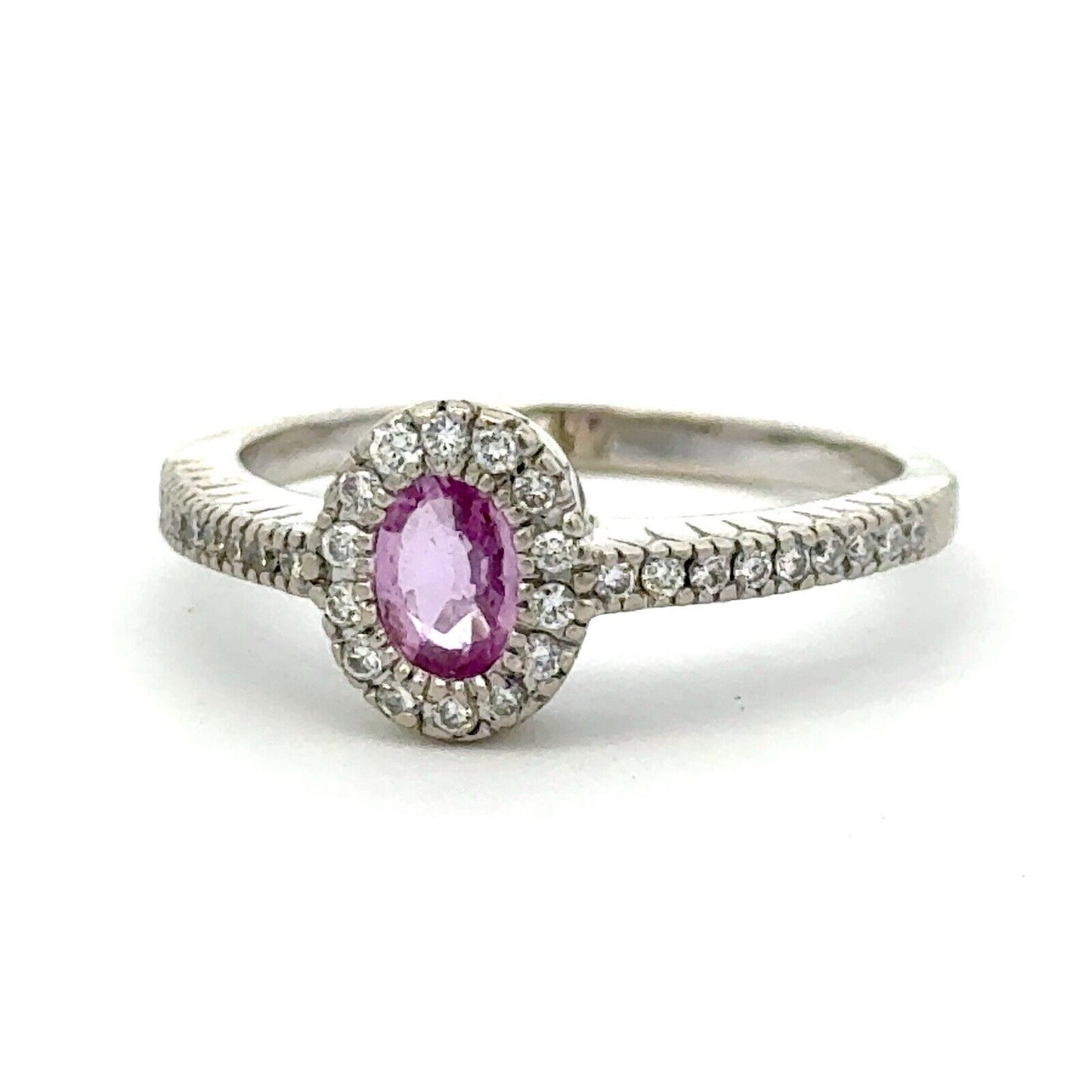 Designer B & G 14K White Gold Pink Sapphire Diamond Anniversary Cocktail Ring