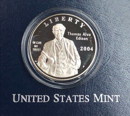 1994 P Thomas Alva Edison Commemorative Proof Silver $ Dollar OMP/COA