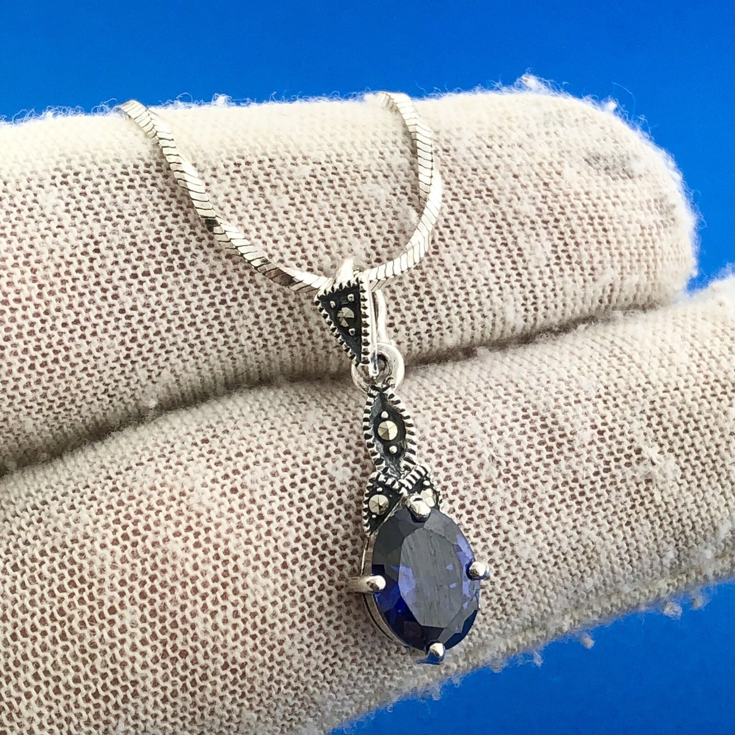 Designer CN Sterling Silver 925 Iolite Matching Necklace and Earring Set