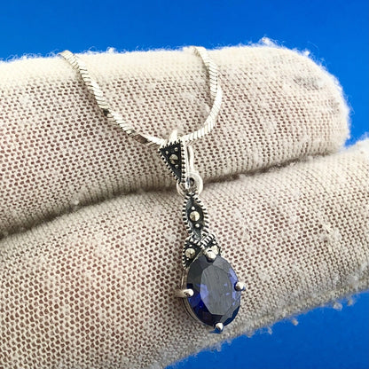 Designer CN Sterling Silver 925 Iolite Matching Necklace and Earring Set