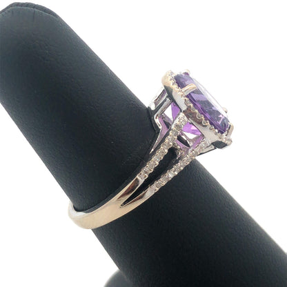 Designer 14K White Gold Oval Amethyst Diamond Halo Wedding Engagement Ring