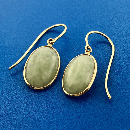 14k Yellow Gold Jade Drop Earrings