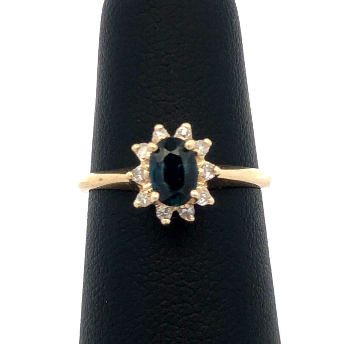 Estate 14K Yellow Gold London Blue Topaz Diamond Halo Cocktail Anniversary Ring