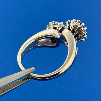 Vintage 18K White Gold Diamond Duo W/Halo Statement Bypass Ring