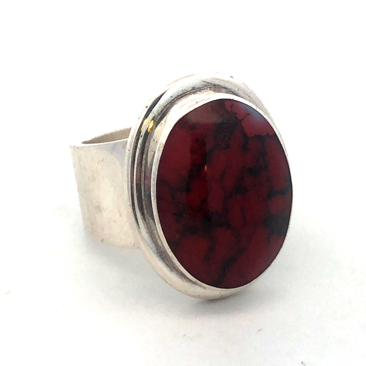 Designer ATI Mexico Sterling Silver Brecciated Jasper Cabochon Statement Ring