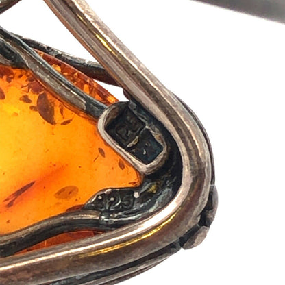 Vintage Designer PL 925 Sterling Silver Oval Amber Statement Ring