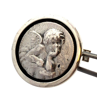 925 Sterling Silver Designer Round Cherub Angel Cufflinks