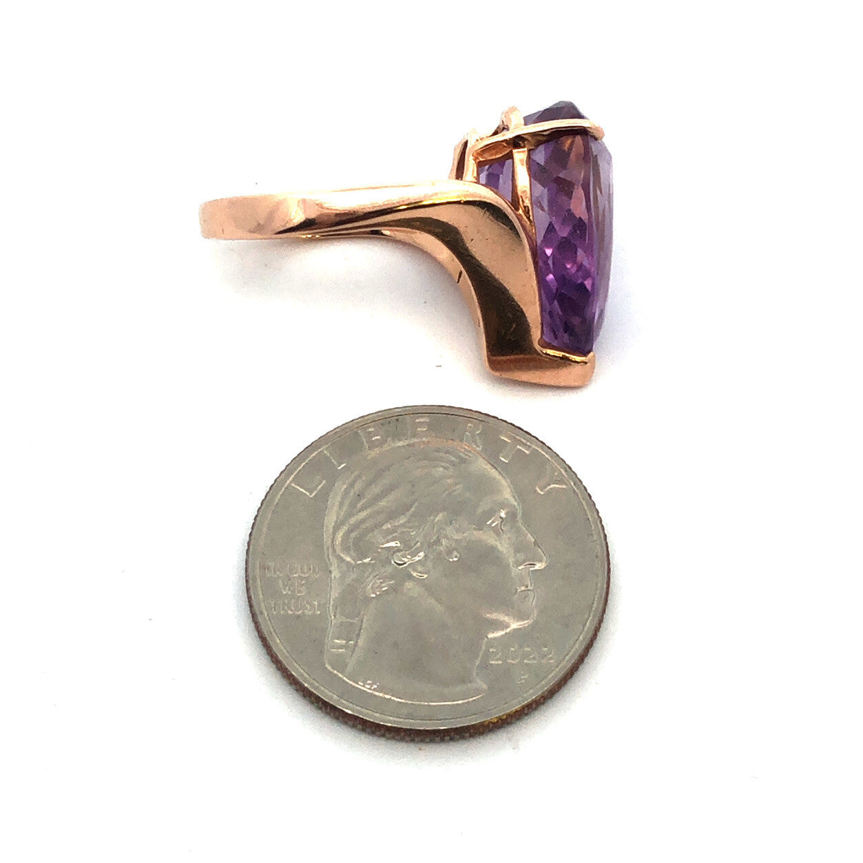 14K Yellow Gold Pear Cut Amethyst Solitaire Statement February Anniversary Ring