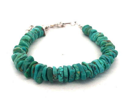 Estate 925 Sterling Silver Wheel Shaped Turquoise Beaded Bracelet