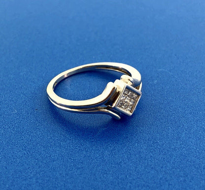 Modernist 14K White Gold Diamond Tension Set Princess Engagement Promise Ring